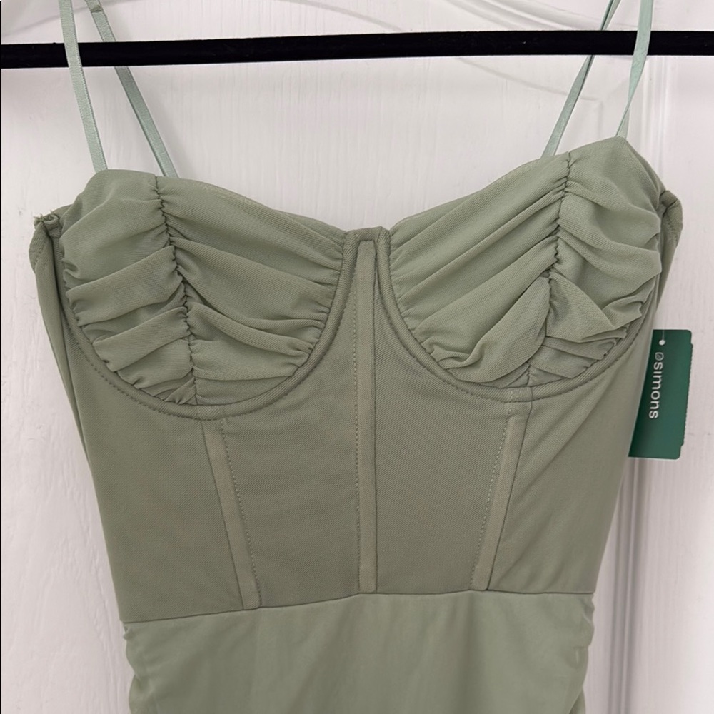 Simons Green Bustier Ruched Mini Dress - Picture 4 of 5